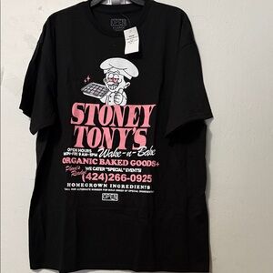 Stoney Tony’s Tee Open 925 Size XL Black Organic Baked Goods Chill T-Shirt NWT